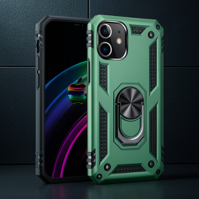 Apple İphone 12 Mini Kılıf Sofya Yüzüklü Silikon Kapak - Yeşil