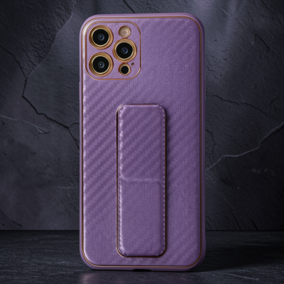Apple İphone 12 Pro Kılıf Coco Karbon Standlı Kapak - Mor