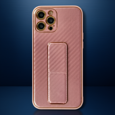 Apple İphone 12 Pro Kılıf Coco Karbon Standlı Kapak - Pembe