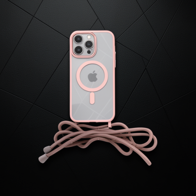 Apple İphone 12 Pro Kılıf Divo Lazer Askılı Magsafe Kapak - Pembe