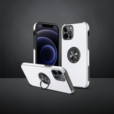 Apple İphone 12 Pro Kılıf Elit Yüzüklü Kapak - Gümüş