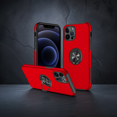 Apple İphone 12 Pro Kılıf Elit Yüzüklü Kapak - Kırmızı