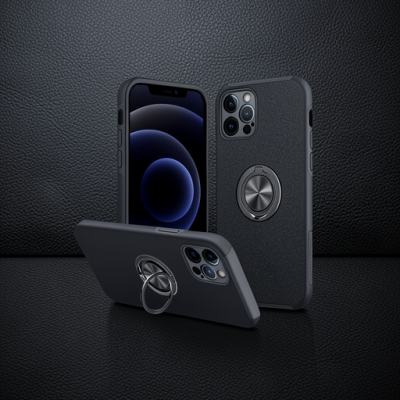 Apple İphone 12 Pro Kılıf Elit Yüzüklü Kapak - Siyah