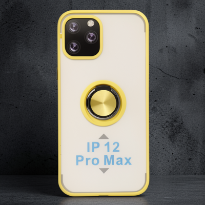 Apple İphone 12 Pro Kılıf Montreal Yüzüklü Silikon Kapak - Sarı
