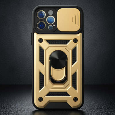 Apple İphone 12 Pro Kılıf Pars Lens Yüzüklü Silikon - Gold