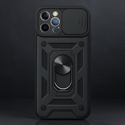 Apple İphone 12 Pro Kılıf Pars Lens Yüzüklü Silikon - Siyah