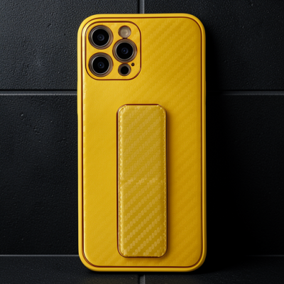 Apple İphone 12 Pro Max Kılıf Coco Karbon Standlı Kapak - Sarı