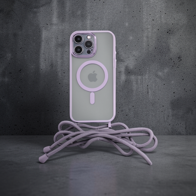 Apple İphone 12 Pro Max Kılıf Divo Lazer Askılı Magsafe Kapak - Lila