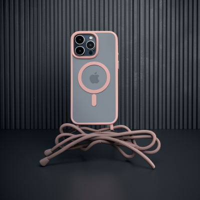 Apple İphone 12 Pro Max Kılıf Divo Lazer Askılı Magsafe Kapak - Pembe