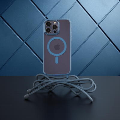 Apple İphone 12 Pro Max Kılıf Divo Lazer Askılı Magsafe Kapak - Sierra Blue