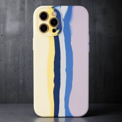 Apple İphone 12 Pro Max Kılıf Ebruli Lansman Silikon - Sarı-lila