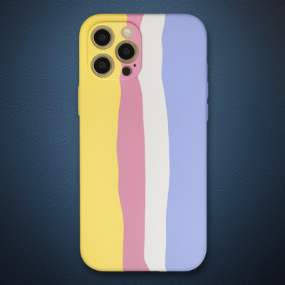 Apple İphone 12 Pro Max Kılıf Ebruli Lansman Silikon - Sarı-mavi