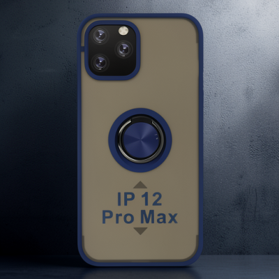 Apple İphone 12 Pro Max Kılıf Montreal Yüzüklü Silikon Kapak - Lacivert