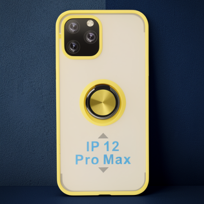 Apple İphone 12 Pro Max Kılıf Montreal Yüzüklü Silikon Kapak - Sarı