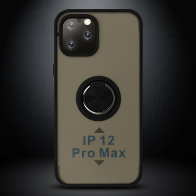 Apple İphone 12 Pro Max Kılıf Montreal Yüzüklü Silikon Kapak - Siyah