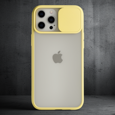 Apple İphone 12 Pro Max Kılıf Palm Buzlu Kamera Sürgülü Silikon - Sarı