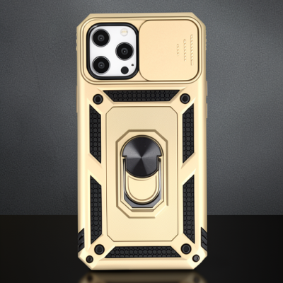 Apple İphone 12 Pro Max Kılıf Pars Lens Yüzüklü Silikon - Gold