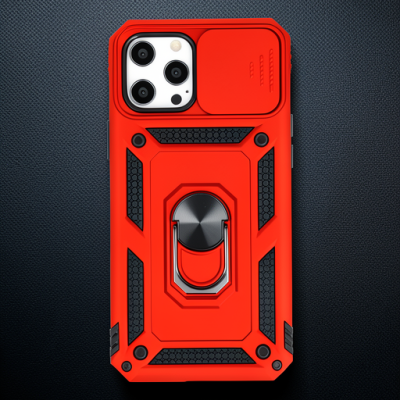 Apple İphone 12 Pro Max Kılıf Pars Lens Yüzüklü Silikon - Kırmızı