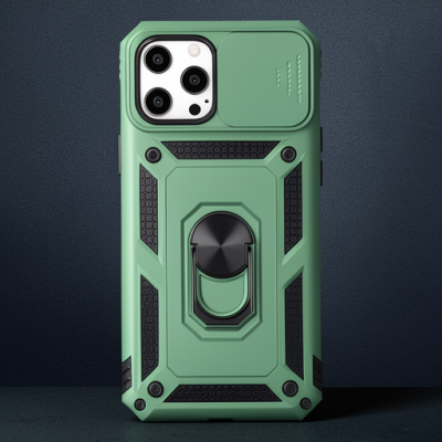 Apple İphone 12 Pro Max Kılıf Pars Lens Yüzüklü Silikon - Yeşil