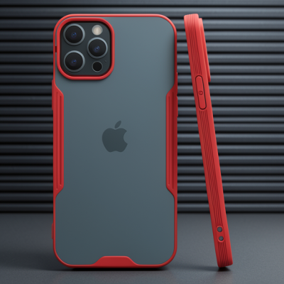 Apple İphone 12 Pro Max Kılıf Platin Silikon - Kırmızı
