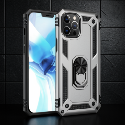 Apple İphone 12 Pro Max Kılıf Sofya Yüzüklü Silikon Kapak - Gümüş