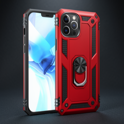 Apple İphone 12 Pro Max Kılıf Sofya Yüzüklü Silikon Kapak - Kırmızı