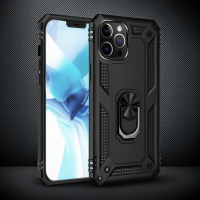 Apple İphone 12 Pro Max Kılıf Sofya Yüzüklü Silikon Kapak - Siyah