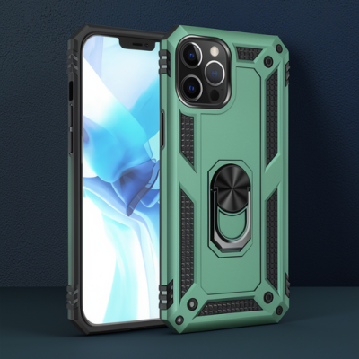 Apple İphone 12 Pro Max Kılıf Sofya Yüzüklü Silikon Kapak - Yeşil