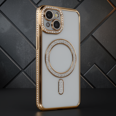 Apple İphone 13 Kılıf Joke Simli Magneticsafe Kılıf - Gold