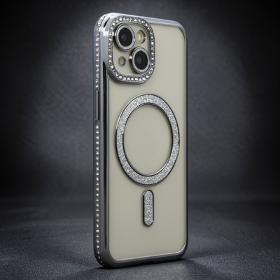 Apple İphone 13 Kılıf Joke Simli Magneticsafe Kılıf - Gri