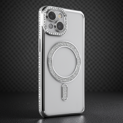 Apple İphone 13 Kılıf Joke Simli Magneticsafe Kılıf - Gümüş
