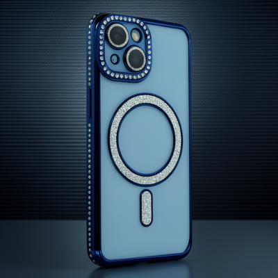 Apple İphone 13 Kılıf Joke Simli Magneticsafe Kılıf - Lacivert