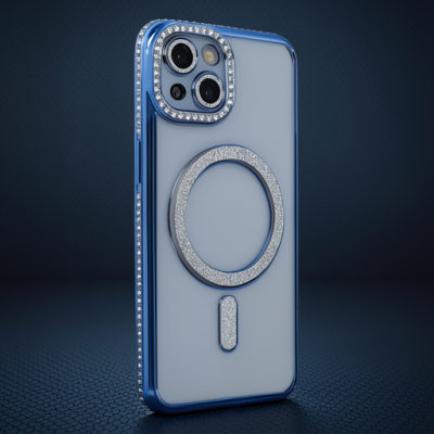 Apple İphone 13 Kılıf Joke Simli Magneticsafe Kılıf - Mavi