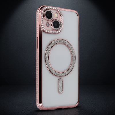 Apple İphone 13 Kılıf Joke Simli Magneticsafe Kılıf - Pembe