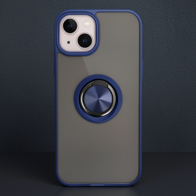 Apple İphone 13 Kılıf Montreal Yüzüklü Silikon Kapak - Lacivert