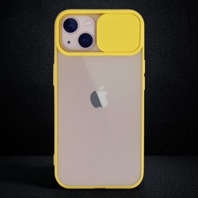 Apple İphone 13 Kılıf Palm Buzlu Kamera Sürgülü Silikon - Sarı