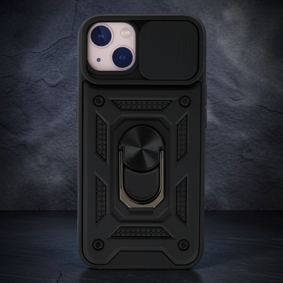 Apple İphone 13 Kılıf Pars Lens Yüzüklü Silikon - Siyah