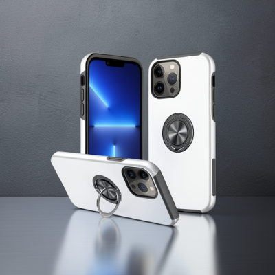 Apple İphone 13 Pro Kılıf Elit Yüzüklü Kapak - Gümüş