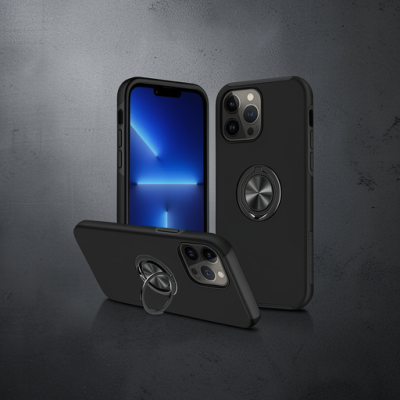 Apple İphone 13 Pro Kılıf Elit Yüzüklü Kapak - Siyah