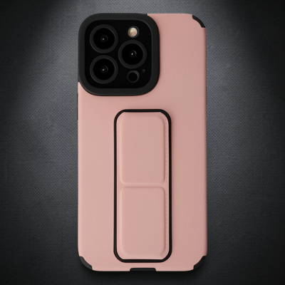 Apple İphone 13 Pro Kılıf Mega Standlı Silikon - Pudra
