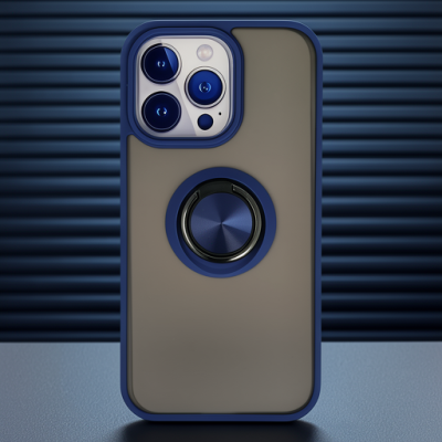 Apple İphone 13 Pro Kılıf Montreal Yüzüklü Silikon Kapak - Lacivert