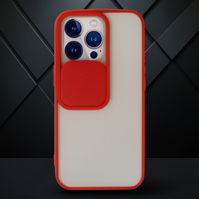Apple İphone 13 Pro Kılıf Palm Buzlu Kamera Sürgülü Silikon - Kırmızı
