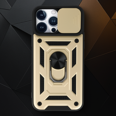 Apple İphone 13 Pro Kılıf Pars Lens Yüzüklü Silikon - Gold