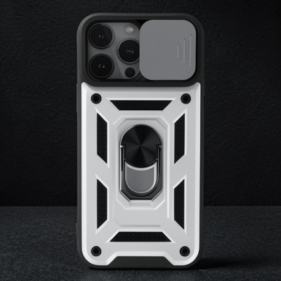 Apple İphone 13 Pro Kılıf Pars Lens Yüzüklü Silikon - Gümüş
