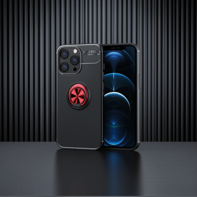 Apple İphone 13 Pro Kılıf Range Yüzüklü Silikon - Siyah-kırmızı