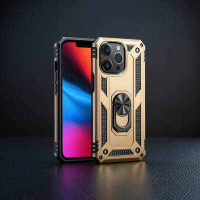 Apple İphone 13 Pro Kılıf Sofya Yüzüklü Silikon Kapak - Gold