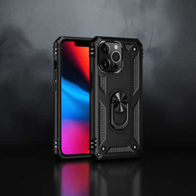 Apple İphone 13 Pro Kılıf Sofya Yüzüklü Silikon Kapak - Siyah