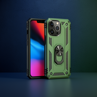 Apple İphone 13 Pro Kılıf Sofya Yüzüklü Silikon Kapak - Yeşil