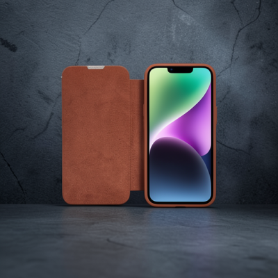 Apple İphone 13 Pro Max Kılıf Dolpin Kapaklı - Kahverengi