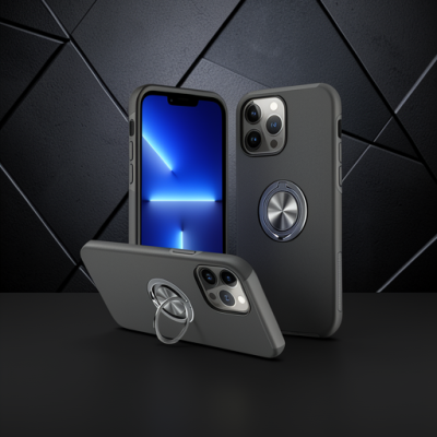 Apple İphone 13 Pro Max Kılıf Elit Yüzüklü Kapak - Siyah